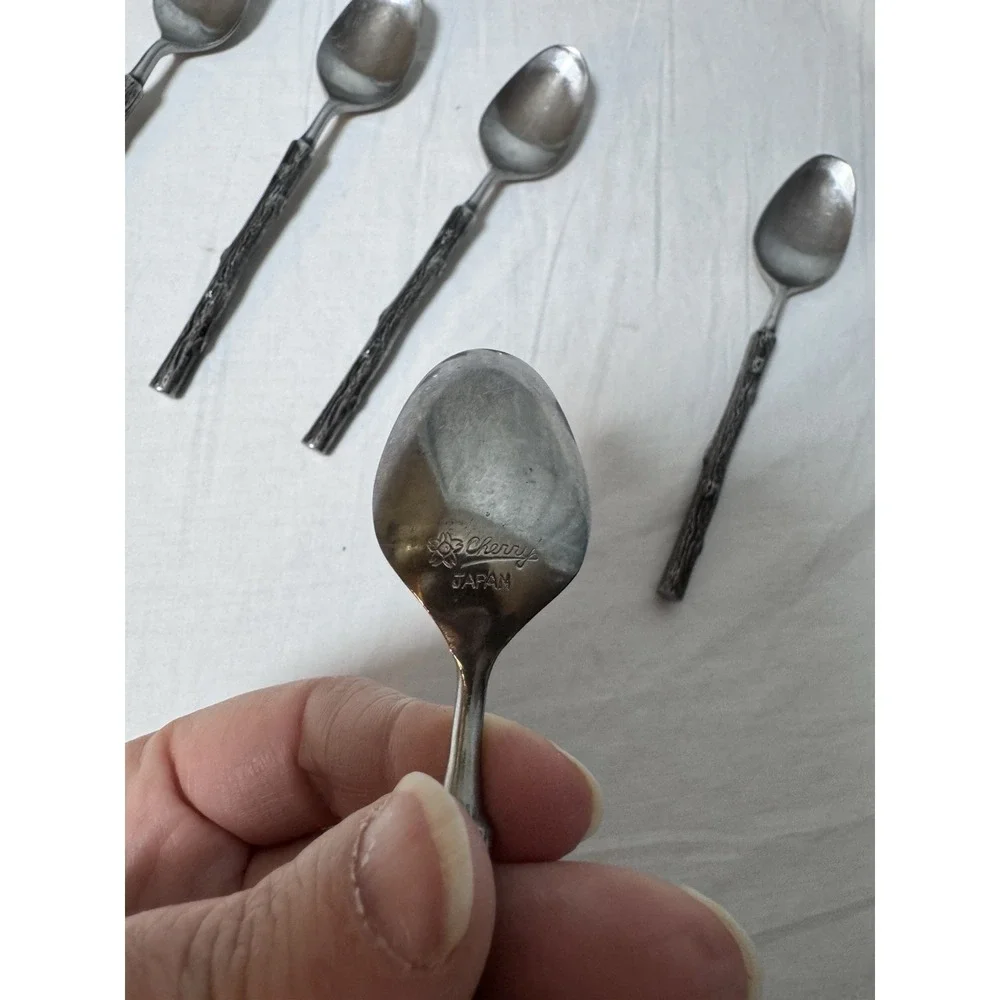 Cherry Japan Metal Branch Handle Tea Spoons Set of 5 Mini Small 5